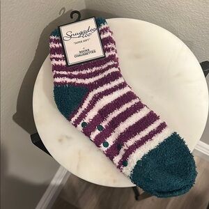 Snuglo Purple and Green Striped Crew Socks